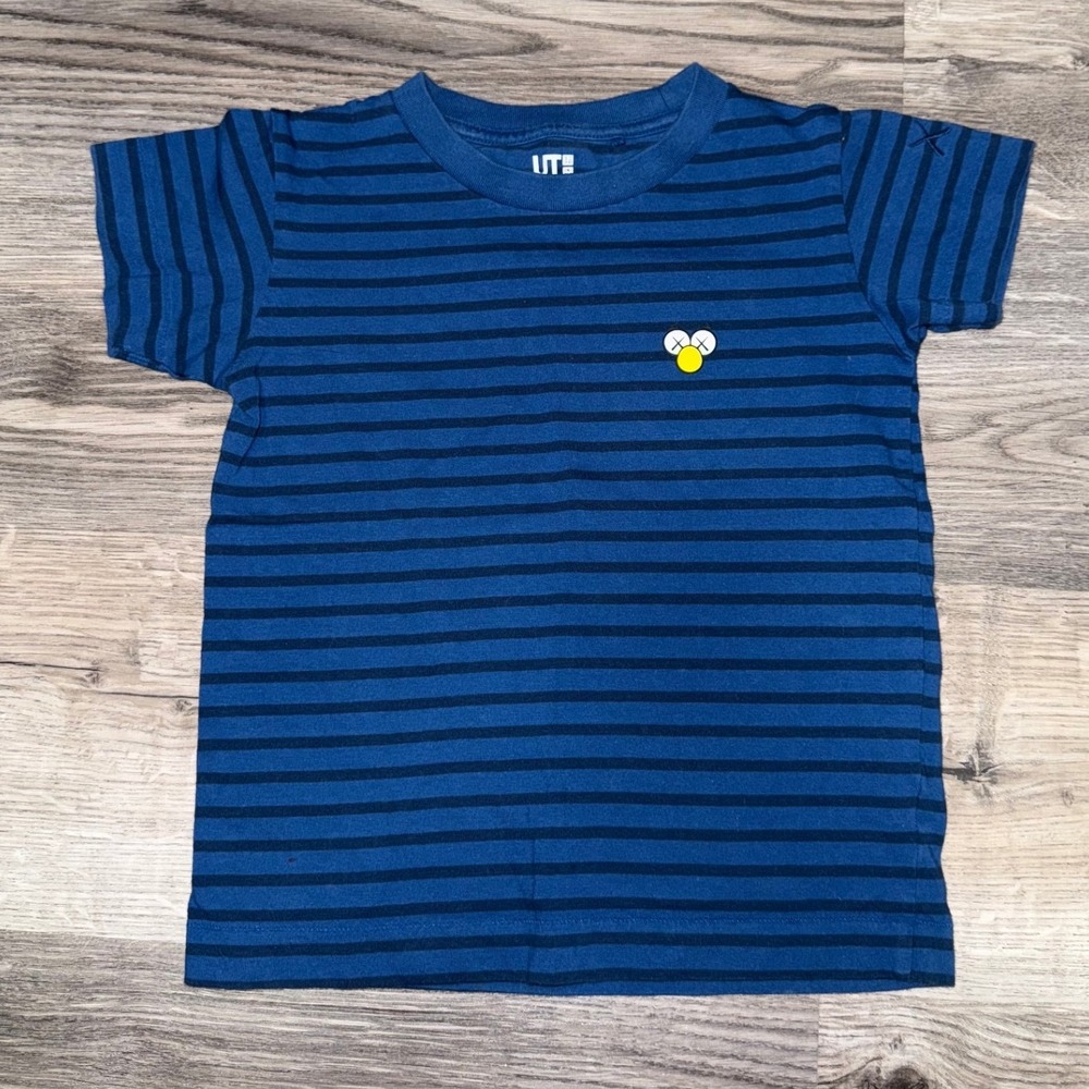 Uniqlo KAWS Kids Blue‎ Striped Graphic T-Shirt Size 3-4